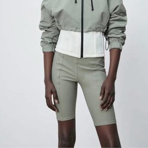 NWOT Zara Green Top Stitched Cycling Biker Shorts Medium